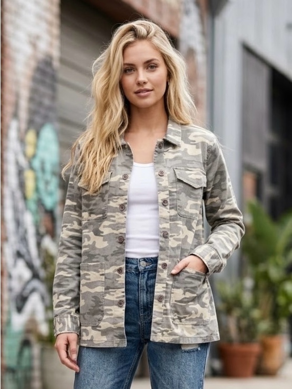 SANCTUARY Camo Utility Field Jacket Military Gorpcore Four Pocket XL